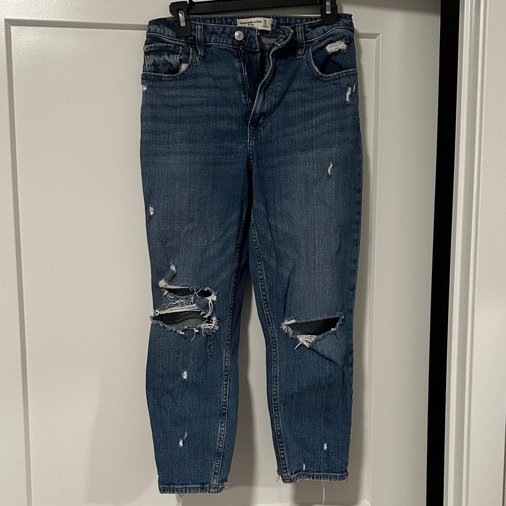 Abercrombie & Fitch Blue Ripped Ankle Jeans
